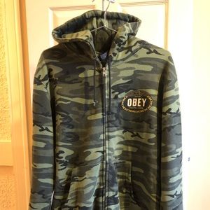 Obey camo green zip up hoodie